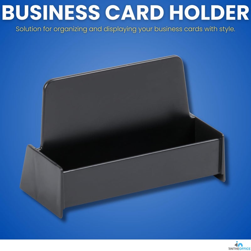 1InTheOffice Business Card Holder Desk, Desk Business Card Holder Display, Plastic, Black, 2 Pack - Image 2